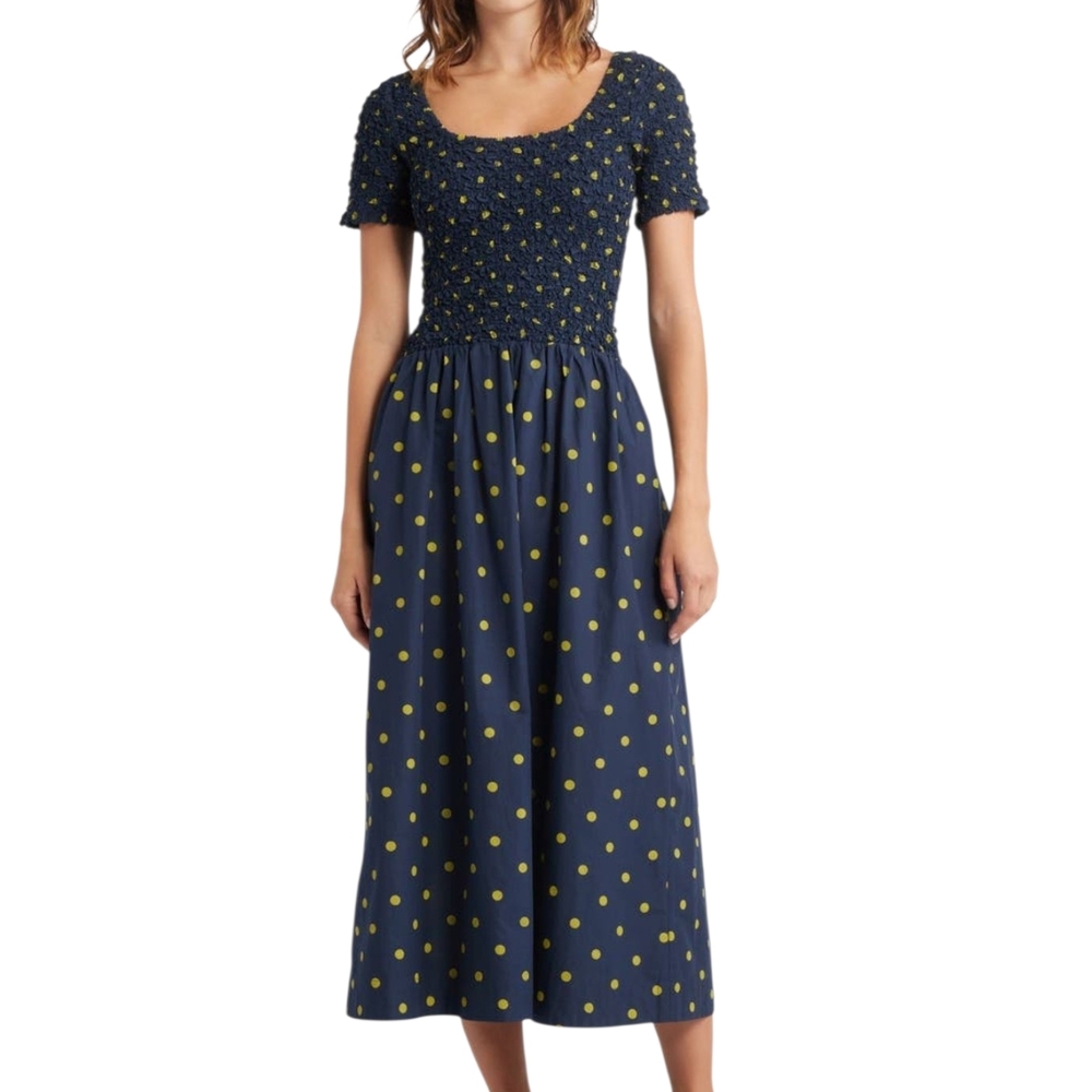 Damson Madder Malinda Super Smocked Midi Dress NWOT